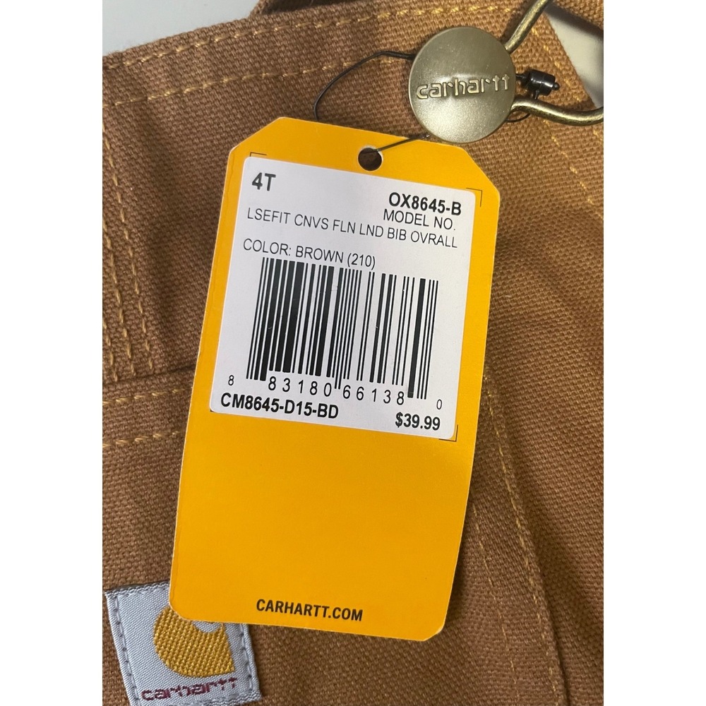 NWT Carhartt Kids Flannel Lined Duck Bib Overalls Brown Plaid Size 4T - Picture 12 of 15
